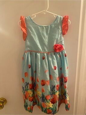 Penelope Mack Light Blue Dress with Coral Floral Accents